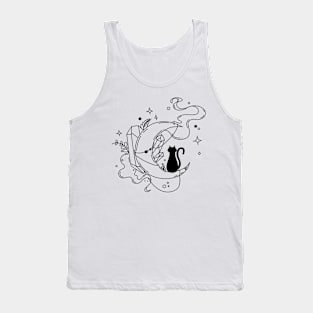 Cat and Moon with Crystals Tank Top